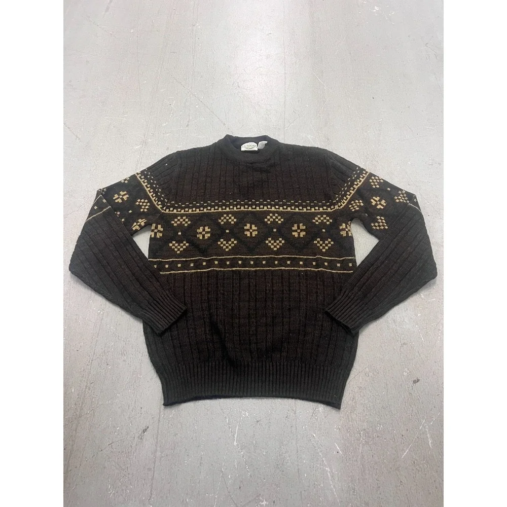 Vintage Flatiron‎ Mills Sweater Mens Medium Brown Geometric Tight Knit Warm Wear